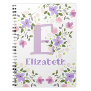 Carnet Premier nom initial plus Elizabeth avec fleurs