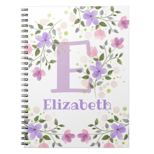 Carnet Premier nom initial plus Elizabeth avec fleurs (Devant)