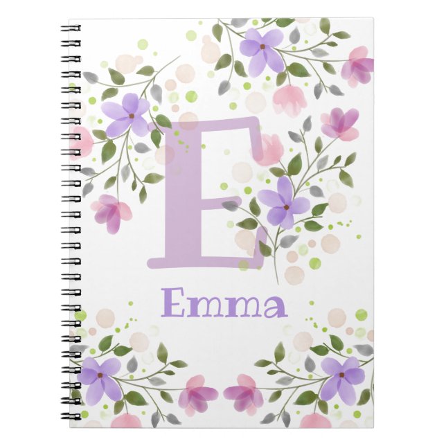 Carnet Premier nom initial plus Emma avec fleurs (Devant)
