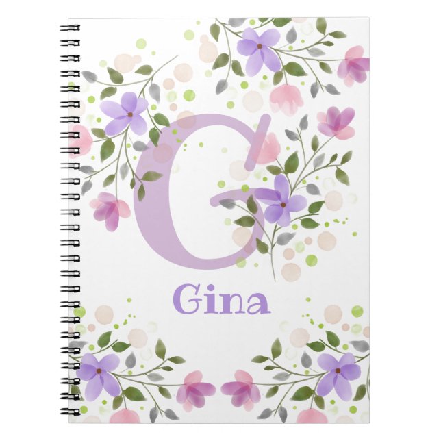 Carnet Premier nom initial plus Gina avec fleurs (Devant)