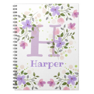 Carnet Premier nom initial plus Harper avec fleurs