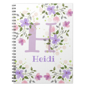Carnet Premier nom initial plus Heidi avec fleurs