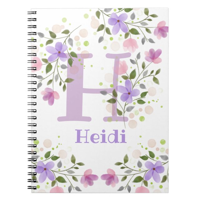 Carnet Premier nom initial plus Heidi avec fleurs (Devant)