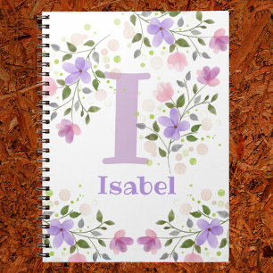 Carnet Premier nom initial plus Isabel avec fleurs