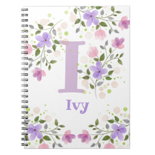 Carnet Premier nom initial Plus Ivy avec Fleurs