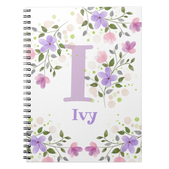 Carnet Premier nom initial Plus Ivy avec Fleurs (Devant)