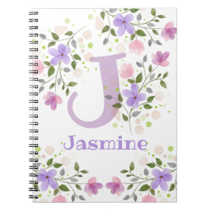 Carnet Premier nom initial plus Jasmine avec fleurs