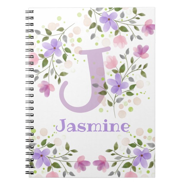 Carnet Premier nom initial plus Jasmine avec fleurs (Devant)