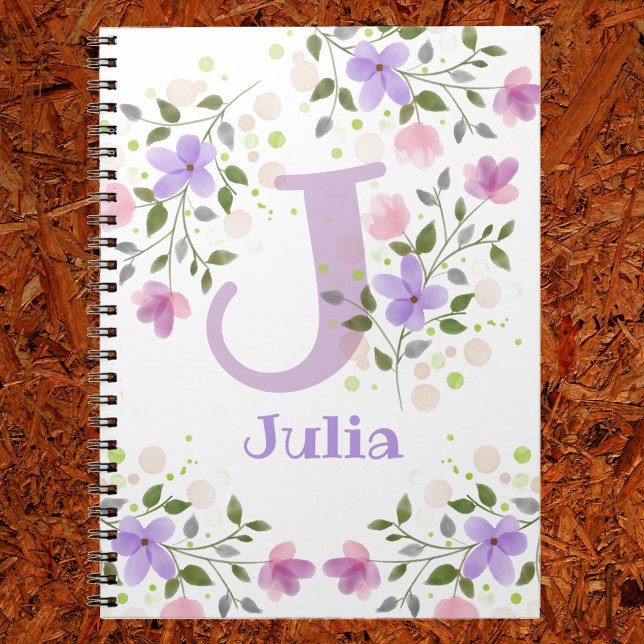 Carnet Premier nom initial plus Julia avec fleurs (Créateur téléchargé)