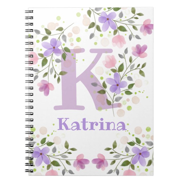 Carnet Premier nom initial plus Katrina avec fleurs (Devant)