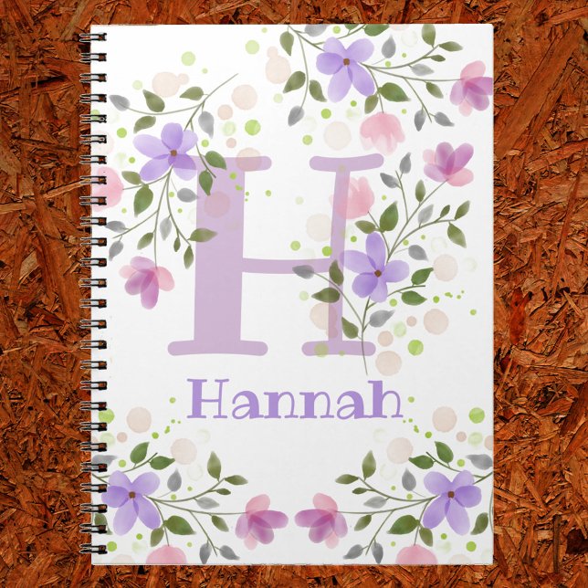 Carnet Premier nom initial plus nom Hannah avec fleurs (Créateur téléchargé)