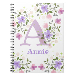 Carnet Première initiale plus le nom Annie avec des fleur