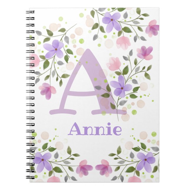 Carnet Première initiale Plus Nom Annie avec Fleurs (Devant)
