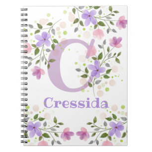 Carnet Première initiale plus nom Cressida avec des fleur