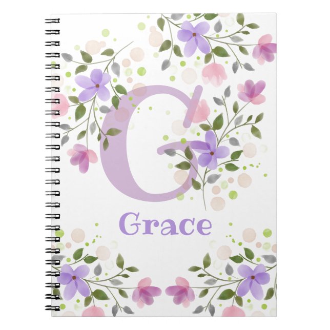 Carnet Première initiale Plus Nom Grace avec Fleurs (Devant)