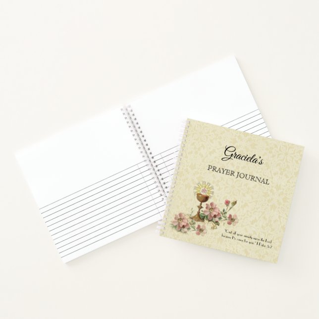 Carnet Première Sainte Communion Chalice Hôte Fleurs Rose (Intérieur)