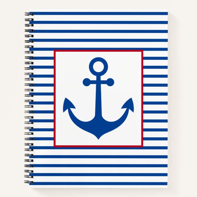 Carnet Preppy Nautical Stripes and Anchor Personalized (Devant)