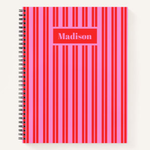 Carnet Preppy personnalisé Hot rose et Red Stripes