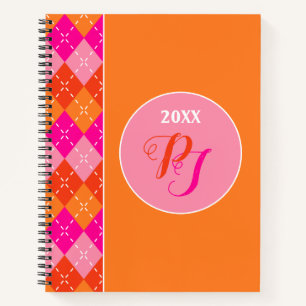 Carnet Preppy Personnalisé Sporty Jacquard rose et orange