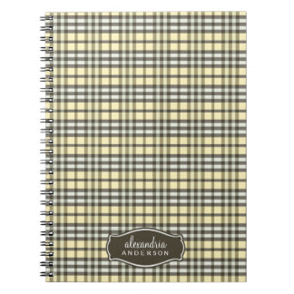 Carnet préppy Plaid personnalisé (chocolat/jaune)
