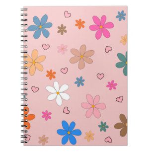 Carnet Préppy rose coloré Flower Heart Y2K Motif