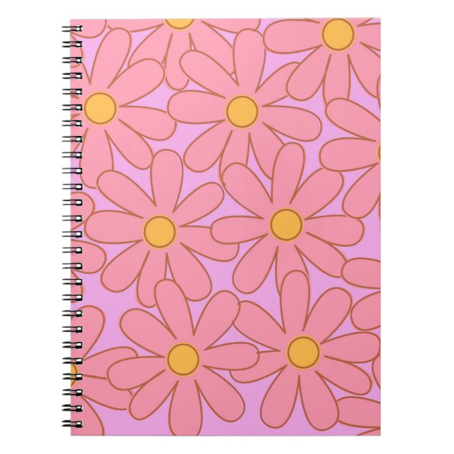 Carnet Preppy rose violet Floral simple Motif de fleurs (Devant)