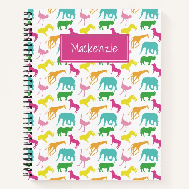 Carnet Preppy Safari Animal rose Jaune Aqua Personnalisé (Devant)