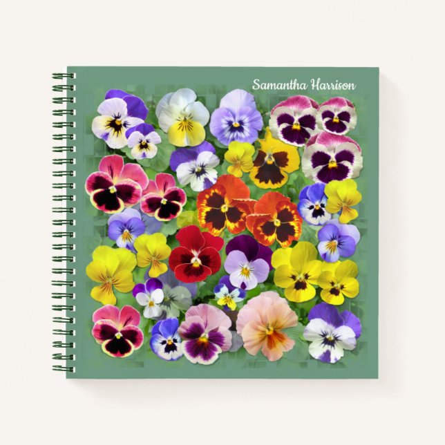 Carnet Pretty Pansy Collage Nom personnalisé (Devant)