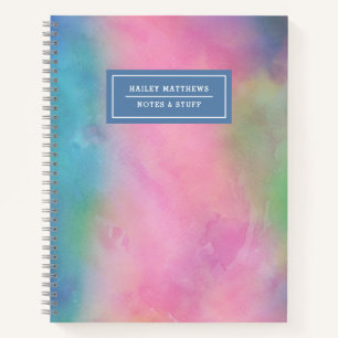 Carnet Pretty Pastel Rainbow Cravate-Dye Aquarelle Nom