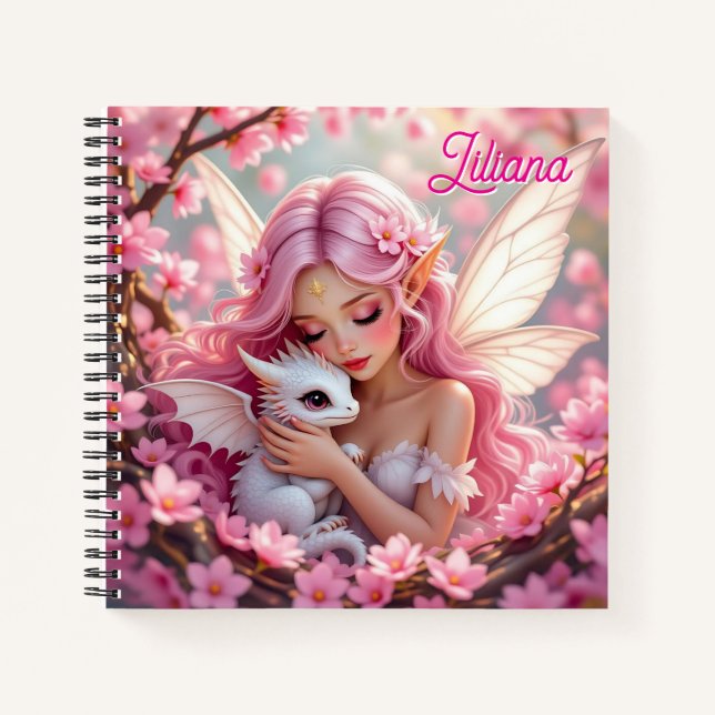 Carnet Pretty Pink Elven Fairy & Dragon Personalized (Devant)