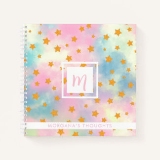 Carnet Pretty Pink Pastel with Gold Stars Monogram Square