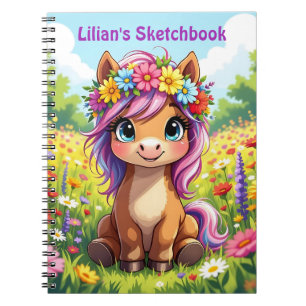 Carnet Pretty Pony avec Fleurs Personnalisé