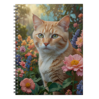 Carnet Pretty white orange cat in floral garden