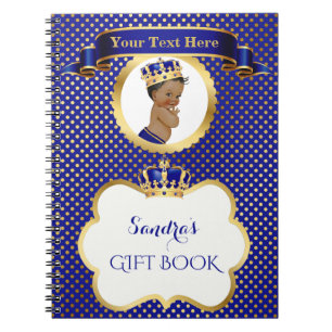Carnet Prince Afro-Américain Bleu Royal Or Cadeau Invité