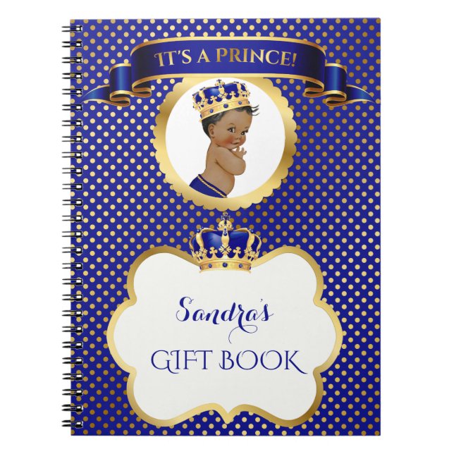 Carnet Prince Afro-Américain Bleu Royal Or Cadeau Invité (Devant)