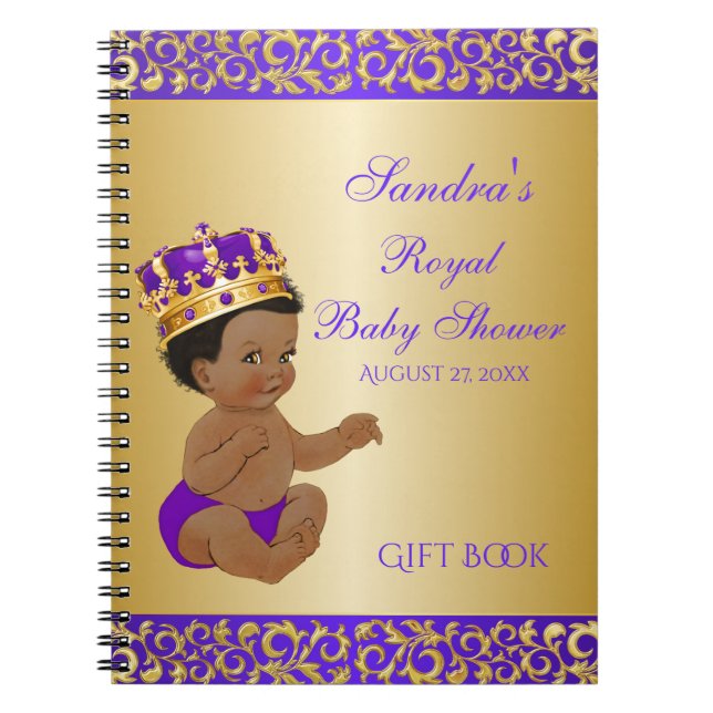 Carnet Prince Afro-Américain Violet Or Cadeau Invité (Devant)
