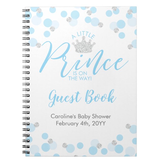 Carnet Prince Blue Silver Baby Shower Guest Book (Devant)