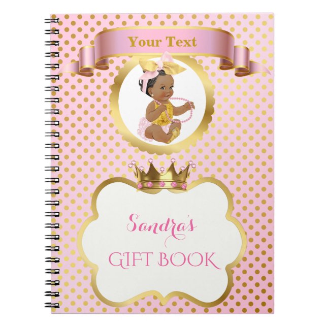 Carnet Princess Baby Girl Big Bow Pink Gold Gift Guest (Devant)