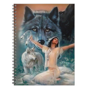 Carnet Princesse autochtone avec loups et attrapeur de rê