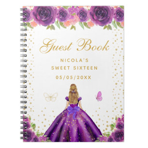 Carnet Princesse aux Cheveux Blonds Fleur Violette Sweet