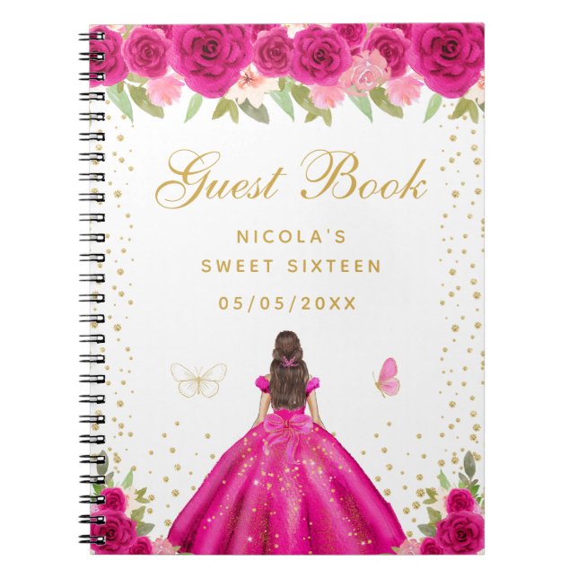 Carnet Princesse aux Cheveux Bruns Rose Chaud Sweet Sixte (Devant)