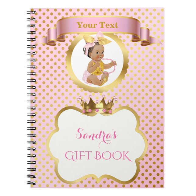 Carnet Princesse Bébé Fille Arc Rose Or Cadeau Invité (Devant)