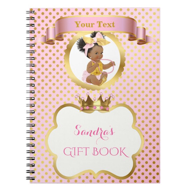 Carnet Princesse Bébé Fille Grand Nœud Rose Or Cadeau Inv (Devant)