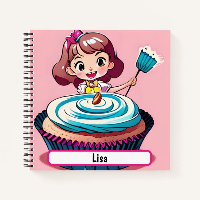 Carnet Princesse Cupcake Rose, Avec Étiquette Personnalis (Devant)
