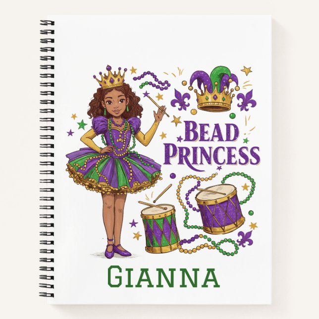 Carnet Princesse de Perles Texte Personnalisé - Mardi Gra (Devant)