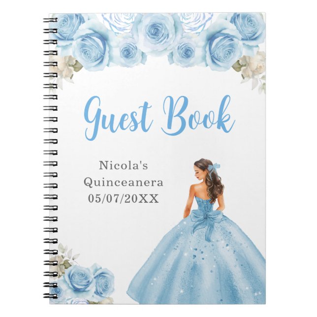 Carnet Princesse en Robe Bleue Quinceanera Guest Book (Devant)