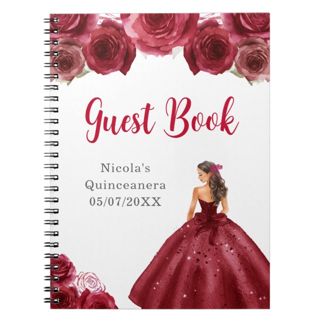 Carnet Princesse en Robe Rouge Quinceanera Guest Book (Devant)