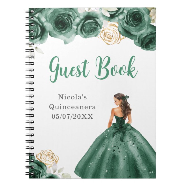 Carnet Princesse en Robe Verte Quinceanera Guest Book (Devant)