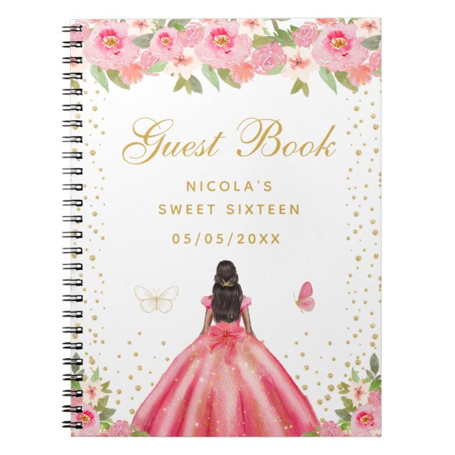 Carnet Princesse Fleur Rose Peau Sombre Sweet Seize Ans (Devant)