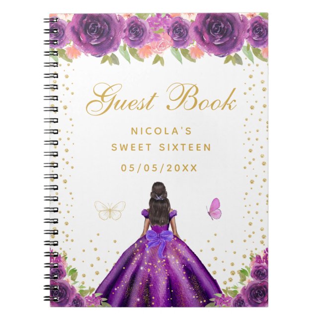Carnet Princesse Fleurie Violette Peau Foncée Sweet Sixte (Devant)